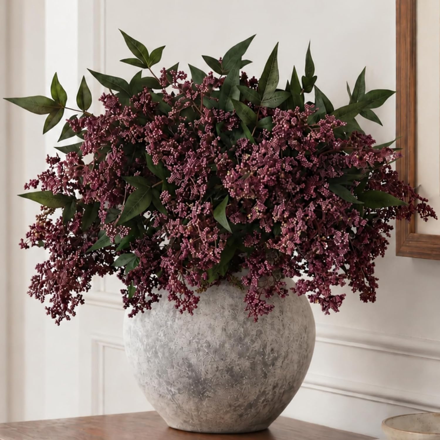 Purple Faux Berry Stems — Set of 3; styled container not included