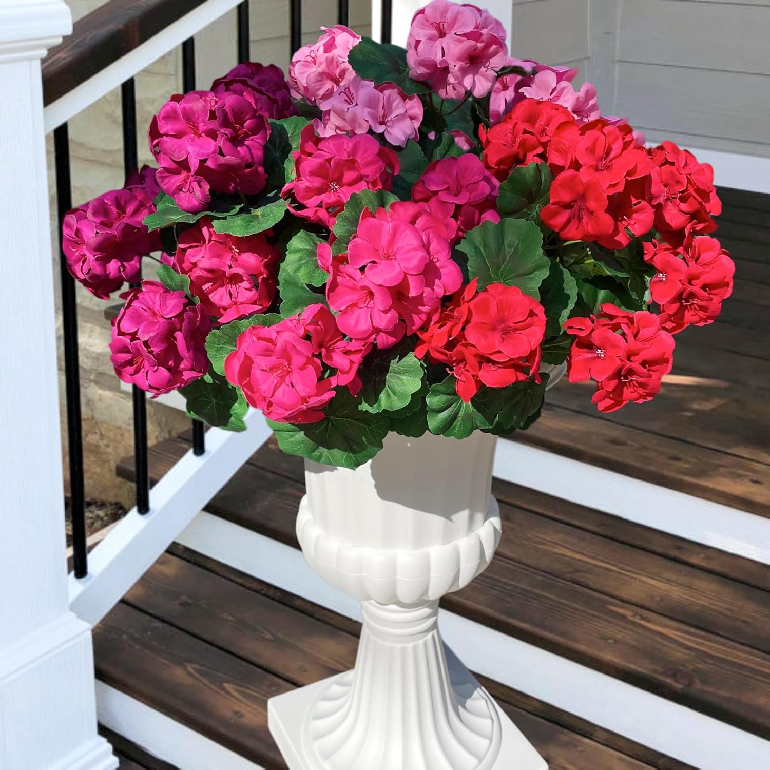 Multicolor Faux Geranium Flowers — Set of 4 Bundles; styled container not included