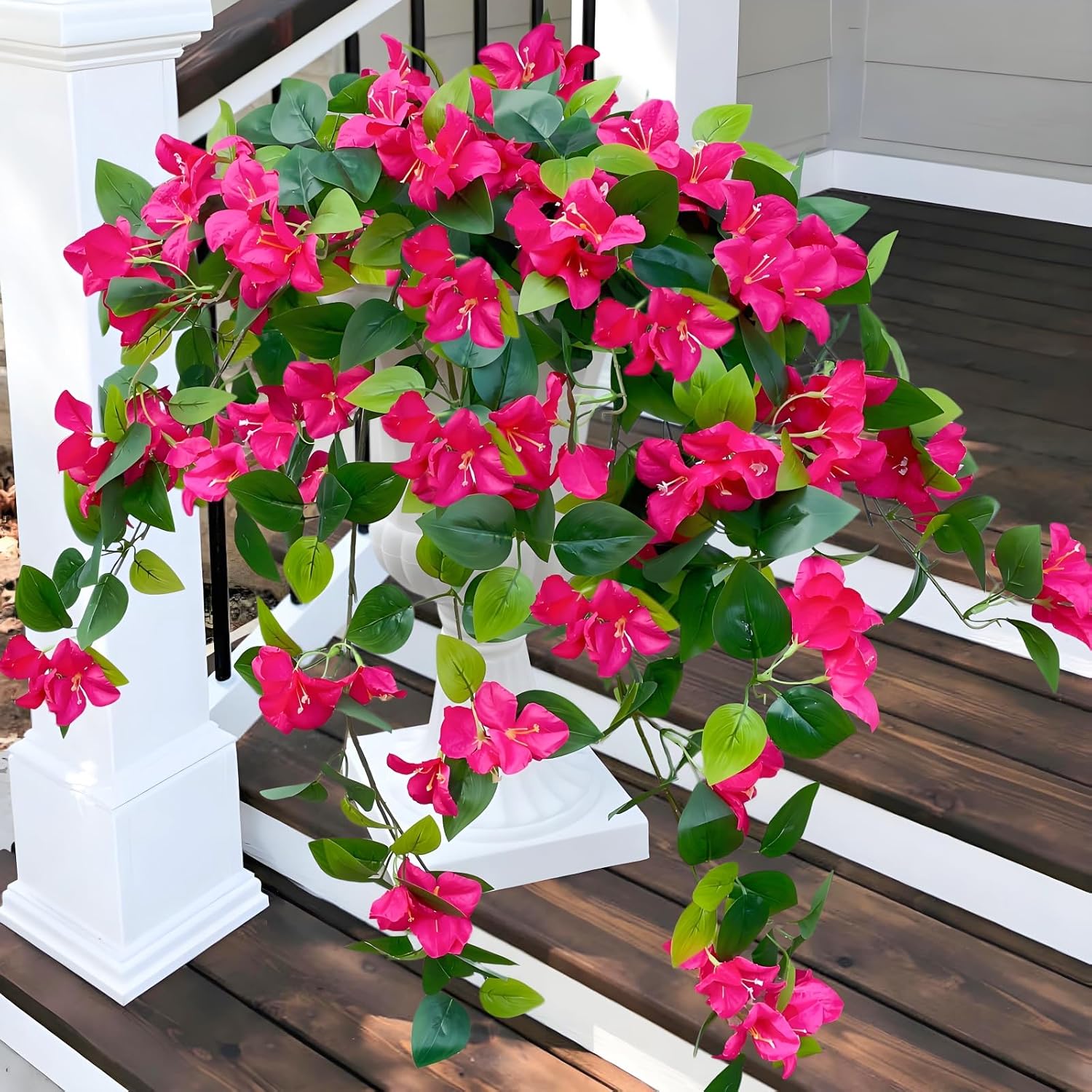 Hot Pink Faux Bougainvillea Trailing Vines — Set of 2; styled container not included