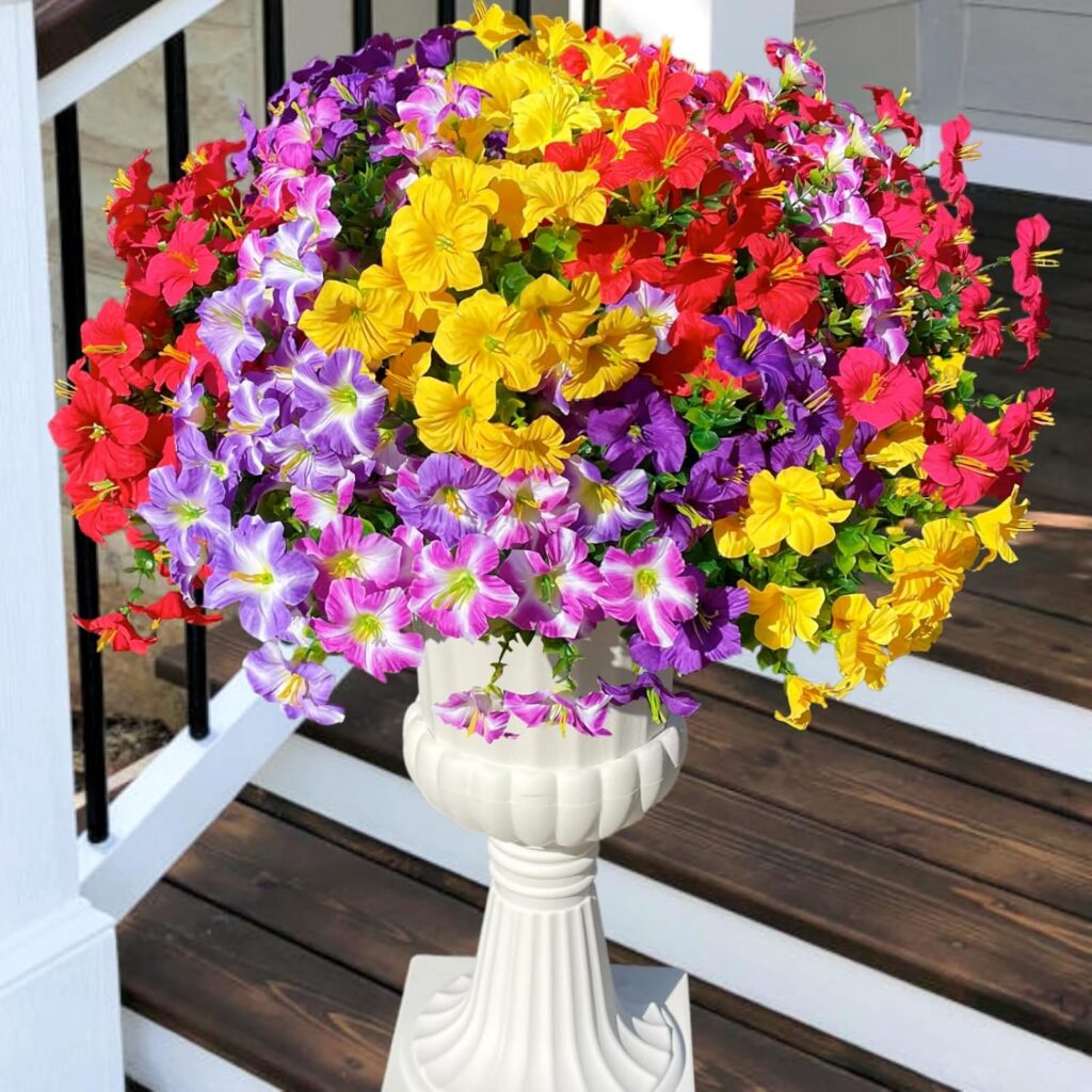 Mixed-Color Faux Petunia Flowers — Set of 12 Bundles; styled container not included