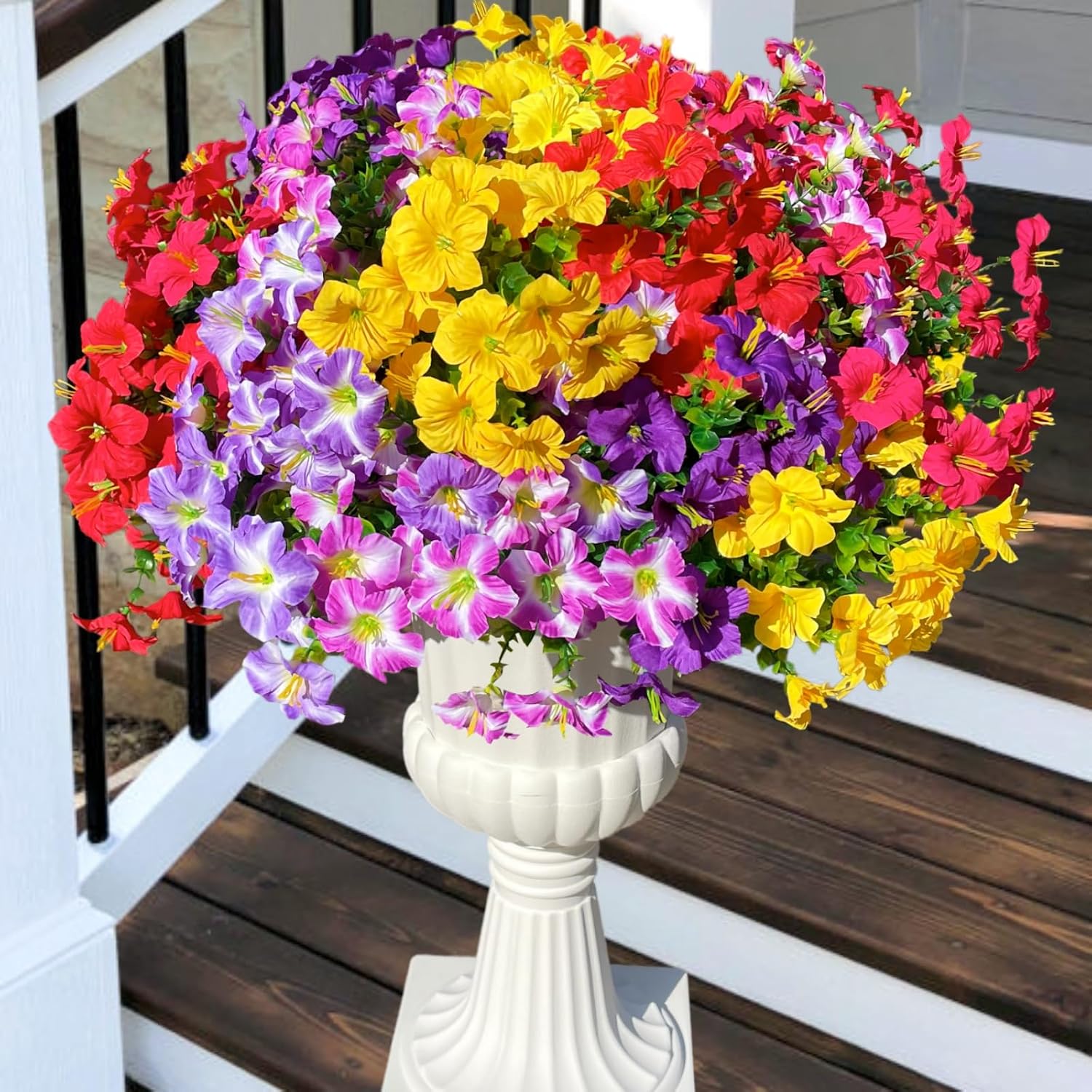 Mixed-Color Faux Petunia Flowers — Set of 12 Bundles; styled container not included