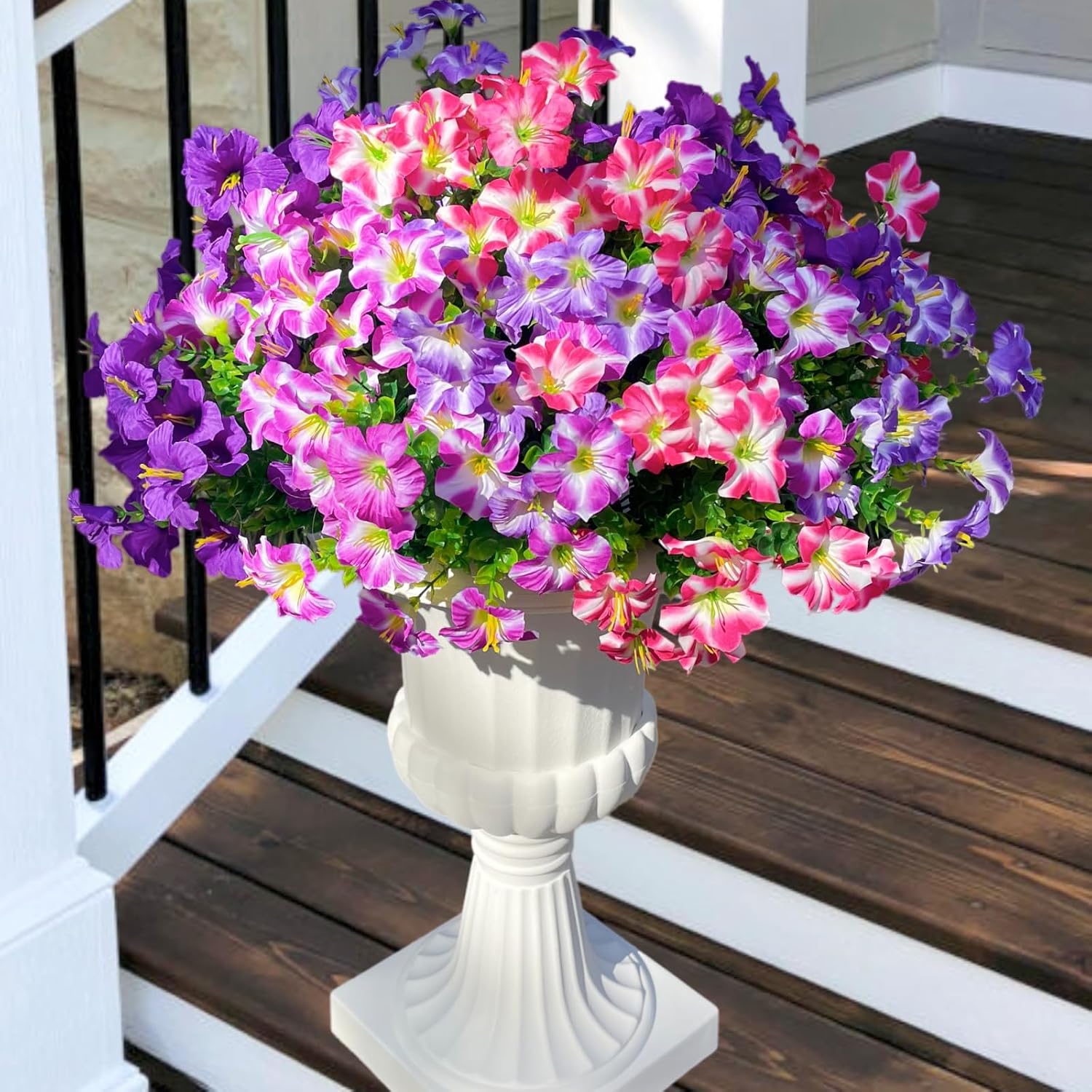 Four-Color Faux Petunia Flowers — Set of 12 Bundles; styled container not included