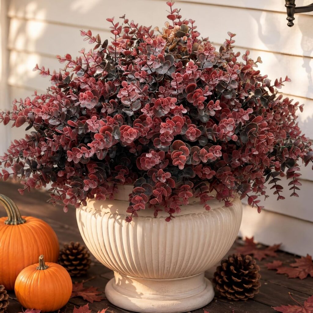 Brown Faux Eucalyptus Greenery — Set of 10 Bundles; styled container not included