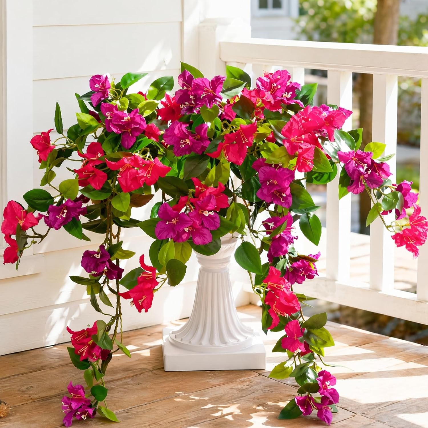 Fuchsia and Hot Pink Faux Bougainvillea Vines — Set of 2; styled container not included