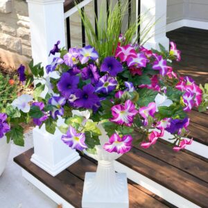 Purple and Fuchsia Faux Petunia Vines and Grasses — 8-Piece Set; styled container not included