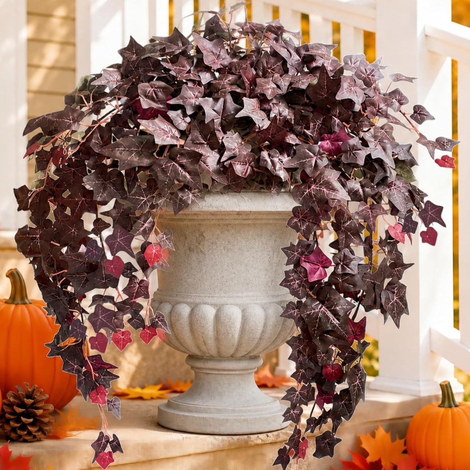 Brown Faux Ivy Hanging Vines — Set of 2; styled container not included