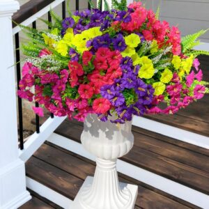 Purple and Yellow Faux Petunia Flowers — Set of 12 Bundles; styled container not included