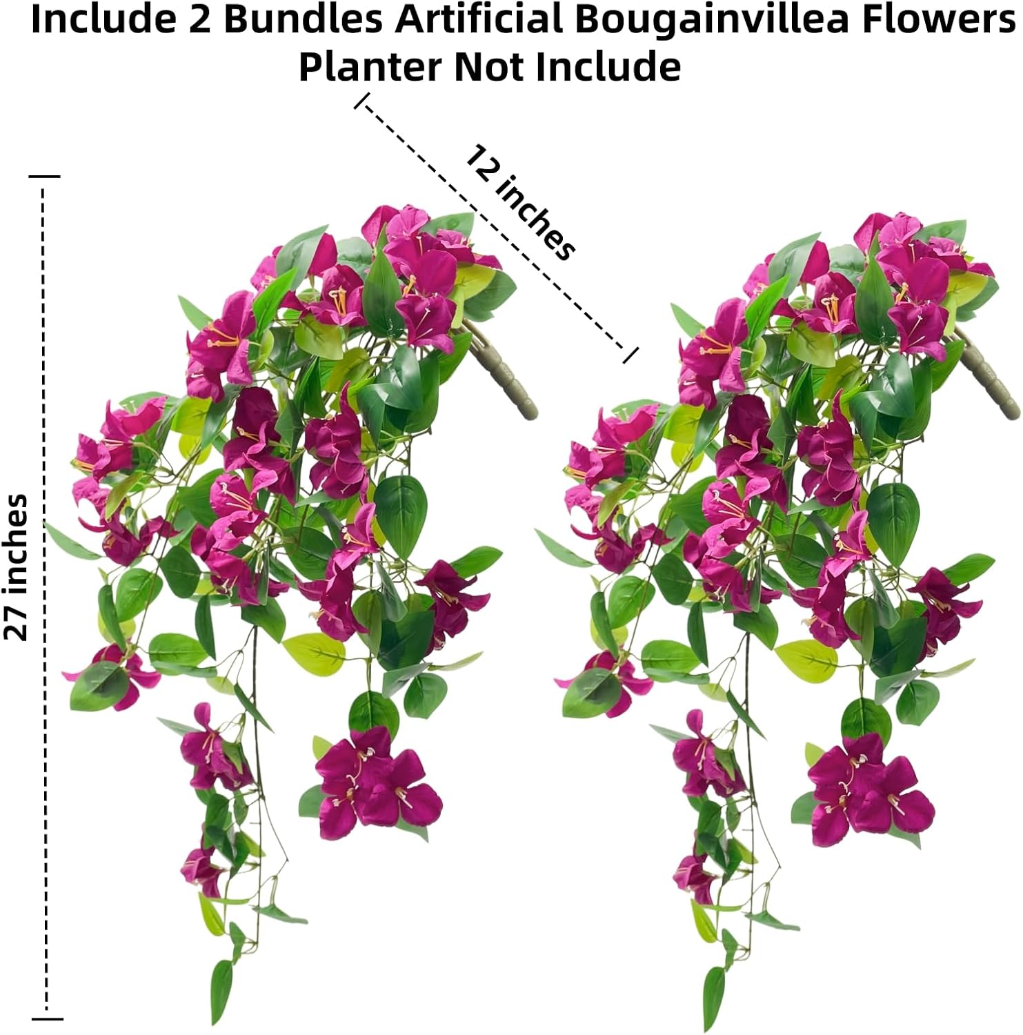 Fuchsia Faux Bougainvillea Trailing Vines — Set of 2 - Image 2