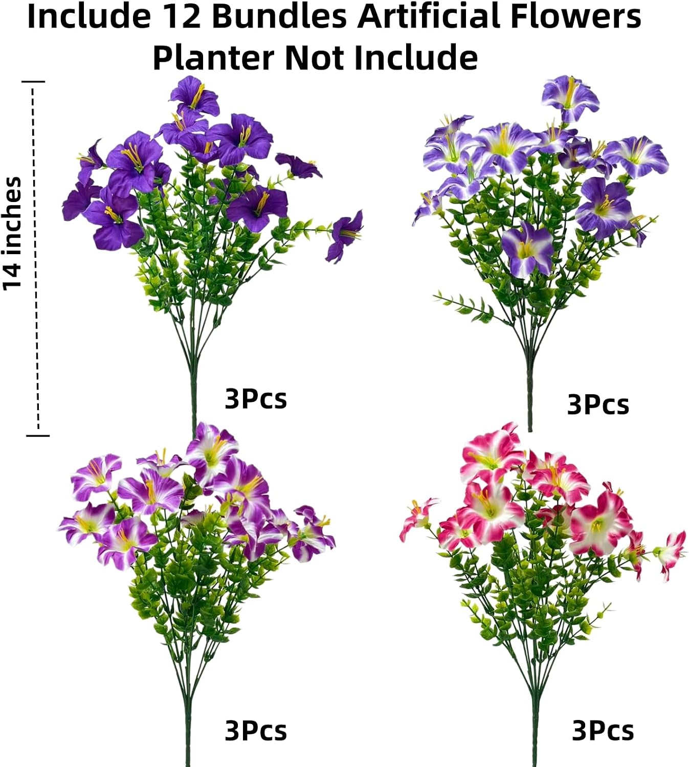 Four-Color Faux Petunia Flowers — Set of 12 Bundles - Image 2