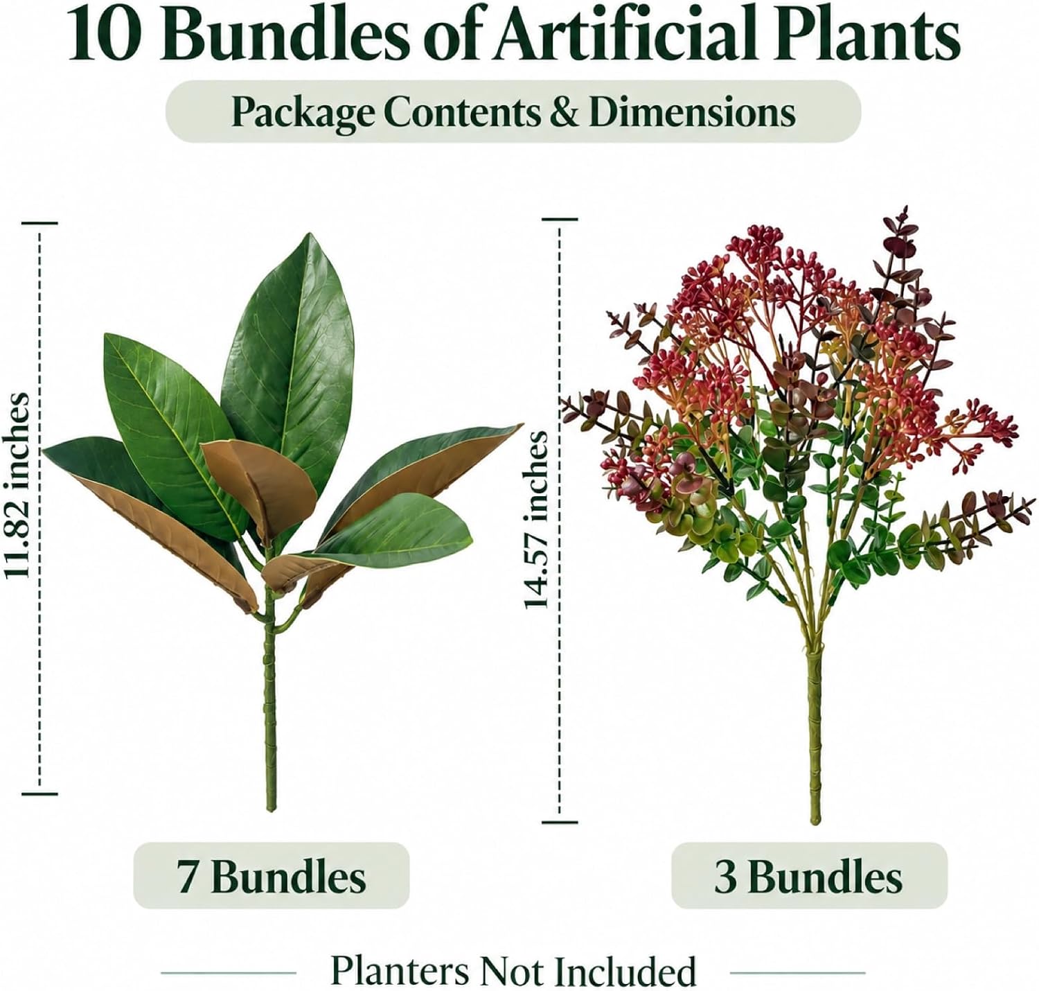 Green Faux Magnolia Leaves — Set of 10 Bundles — image 5; styled container not included